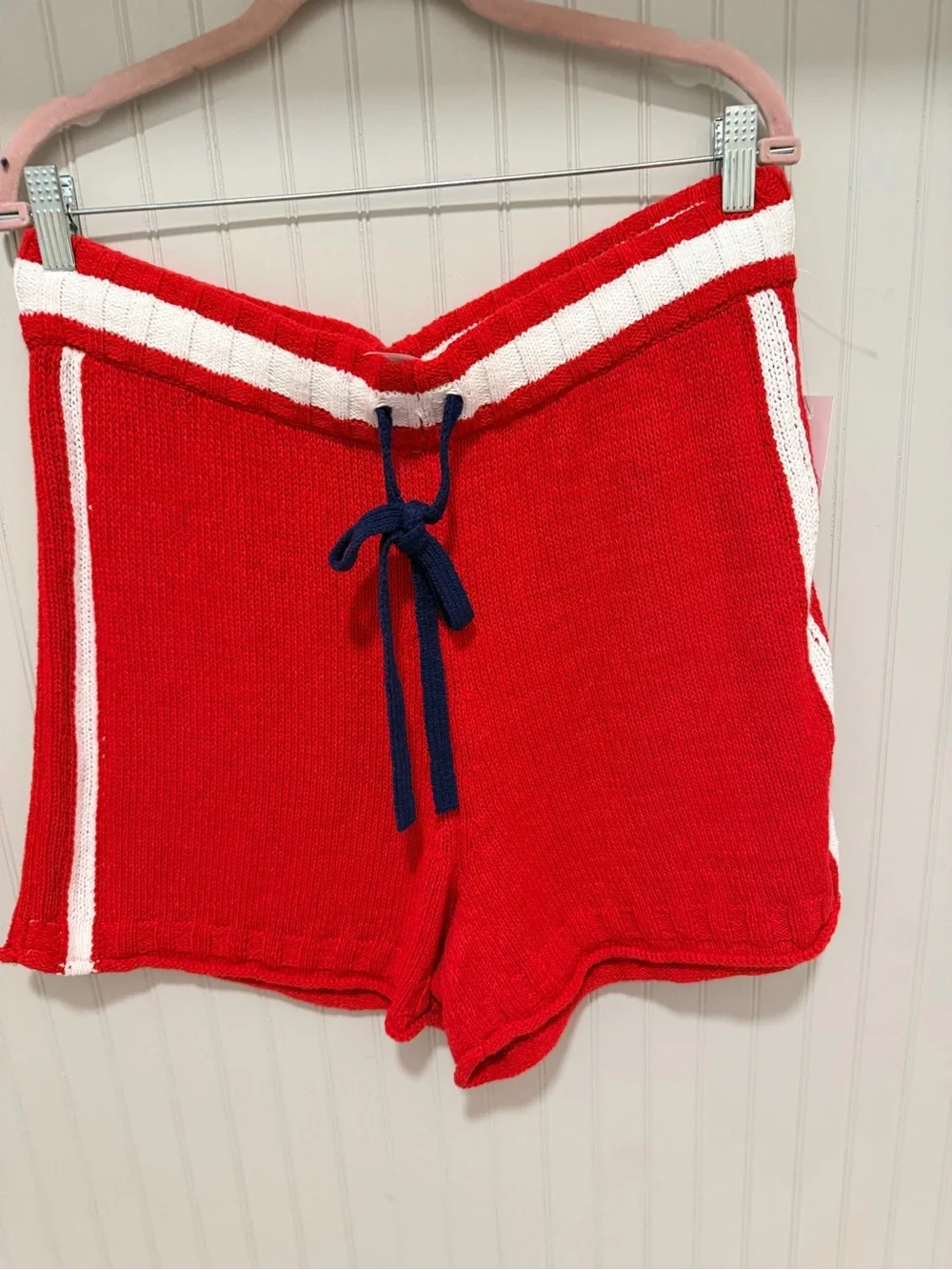 Lou & Grey Red Knit Drawstring Shorts with White Side Stripe